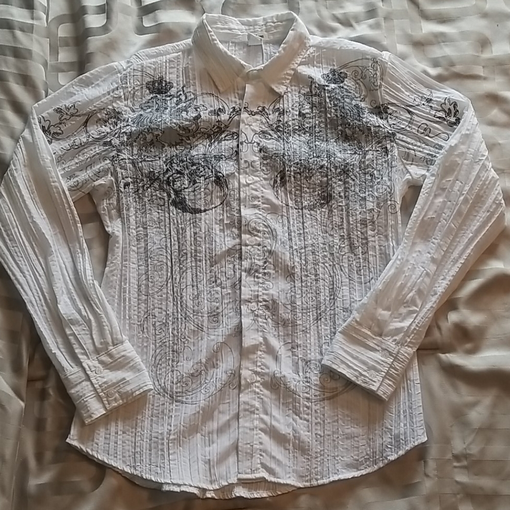 Men's White Button Up Long Sleeve Dress Shirt Top
